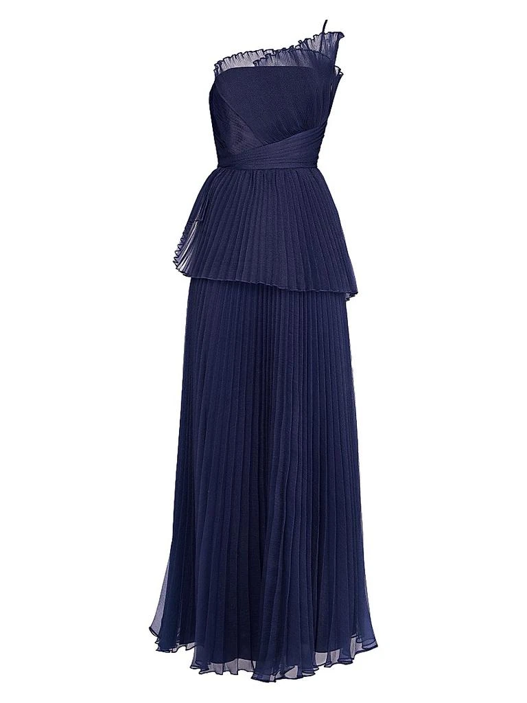 Theia Delphine Pleated One-Shoulder Organza Gown 1
