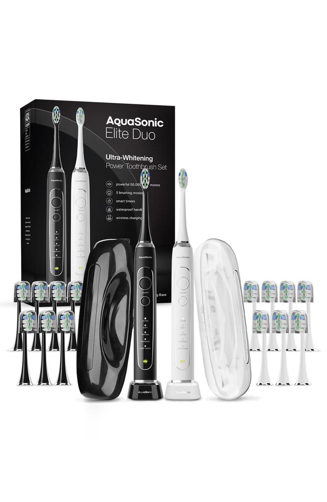 AquaSonic Elite Duo Ultra-Whitening Toothbrush Set - Black 
White