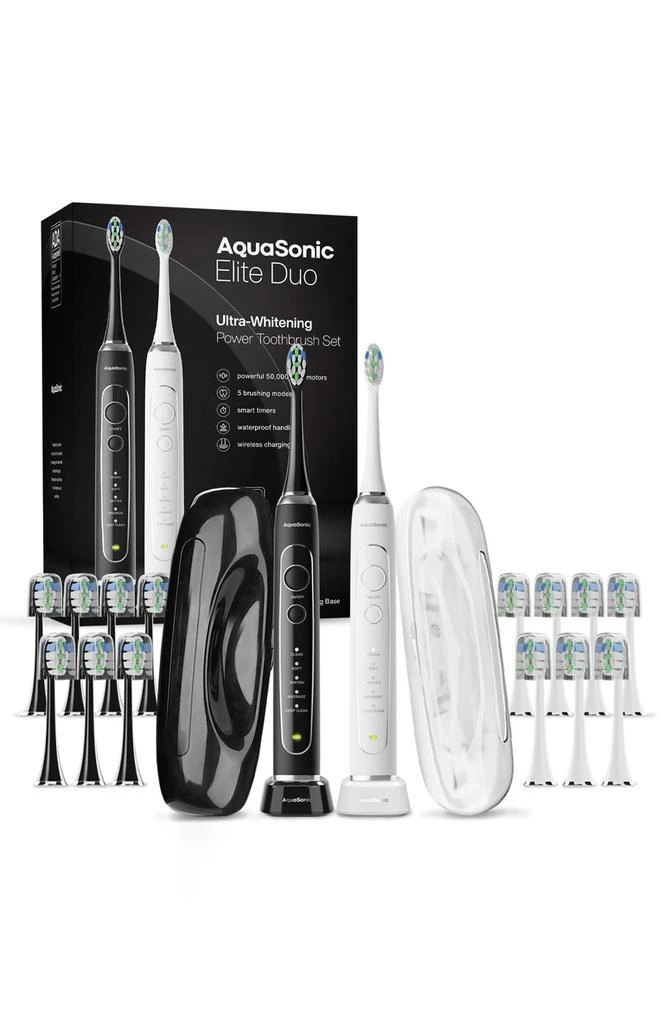 AquaSonic Elite Duo Ultra-Whitening Toothbrush Set - Black 
White 1