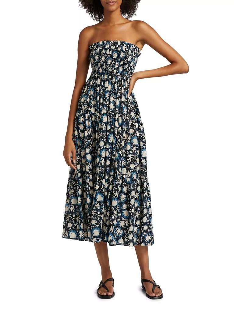 Ulla Johnson Lucca Floral Smocked Cotton-Blend Midi-Dress 3