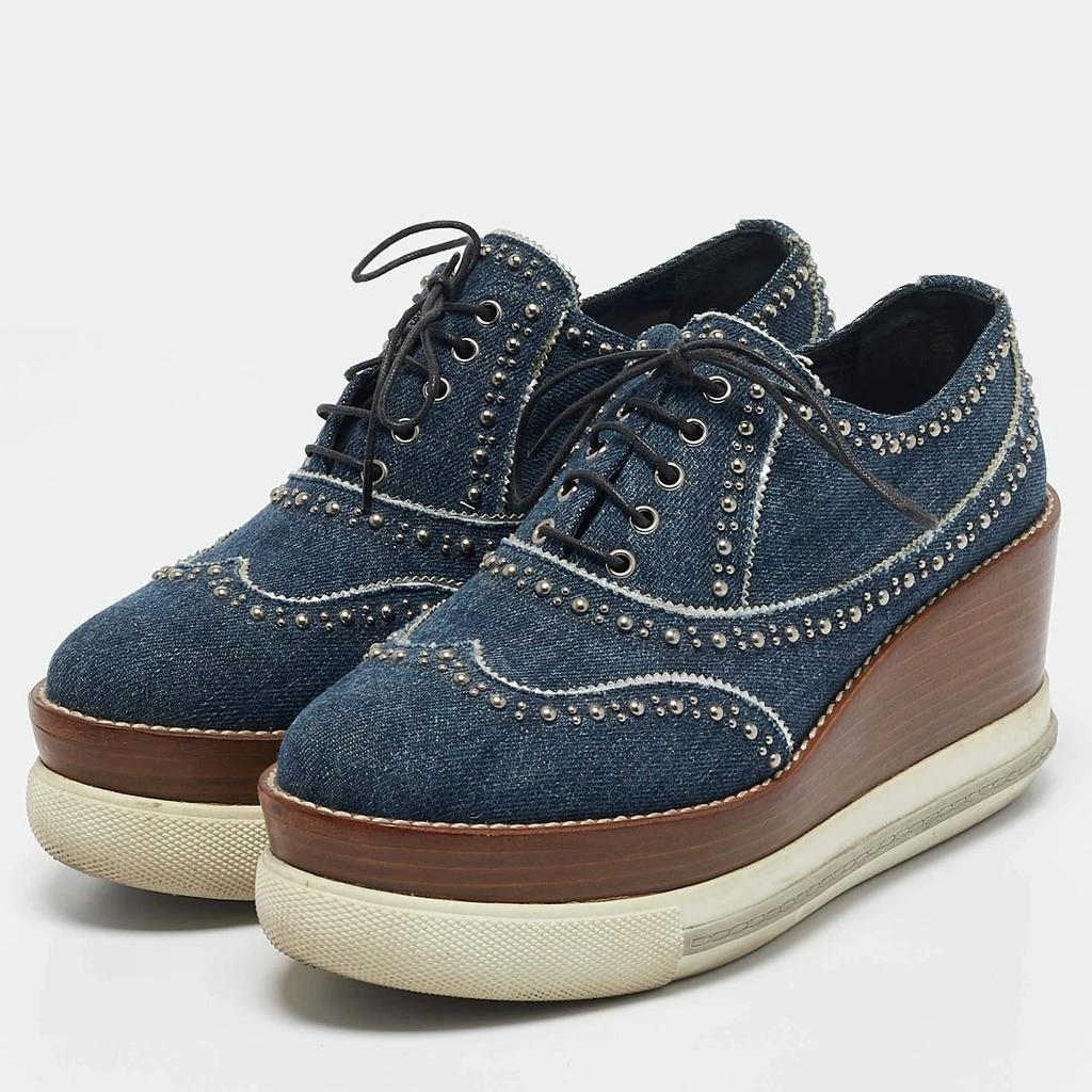 Miu Miu Blue Denim Wedge Platform Oxfords Size – On Sale Now