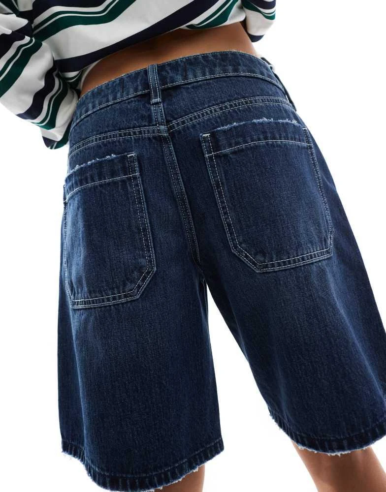 HOLLISTER Hollister low rise denim jorts with contrast stitching in indigo blue wash 2