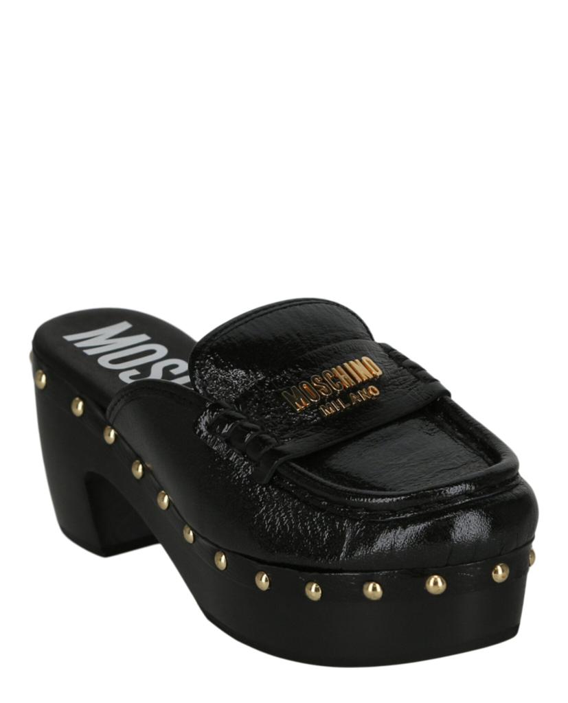 Moschino Patent Leather Logo Clogs