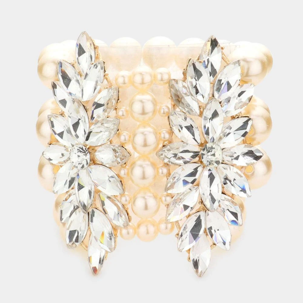 FASHNZFAB Stone Embellished Multi Layered Pearl Stretch Bracelet
