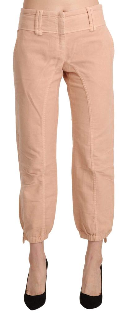 ERMANNO Ermanno Scervino Beige Mid Waist Cropped Cotton Trouser Pants