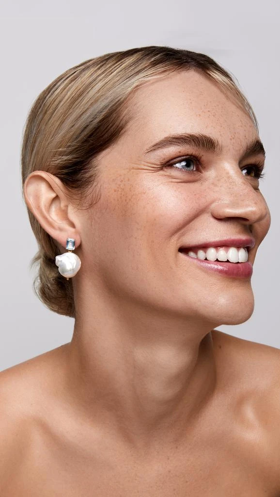 MATEO 14k Blue Topaz and Baroque Pearl Drop Earrings 3