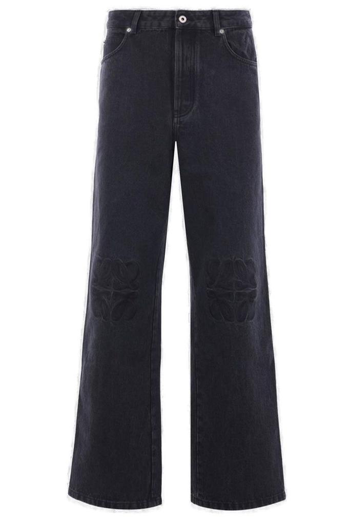 Loewe High-Rise Anagram-Knee Baggy Straight-Leg Jeans