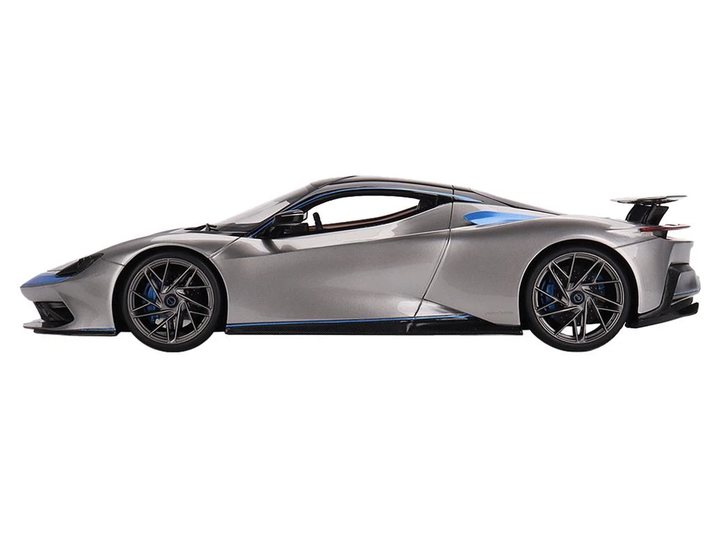 Top Speed 2019 Automobili Pininfarina Battista Grigio Luserna Silver Metallic with Iconica Blu Blue Accents and Black Top "World Premiere" 1/18 Model Car by 1