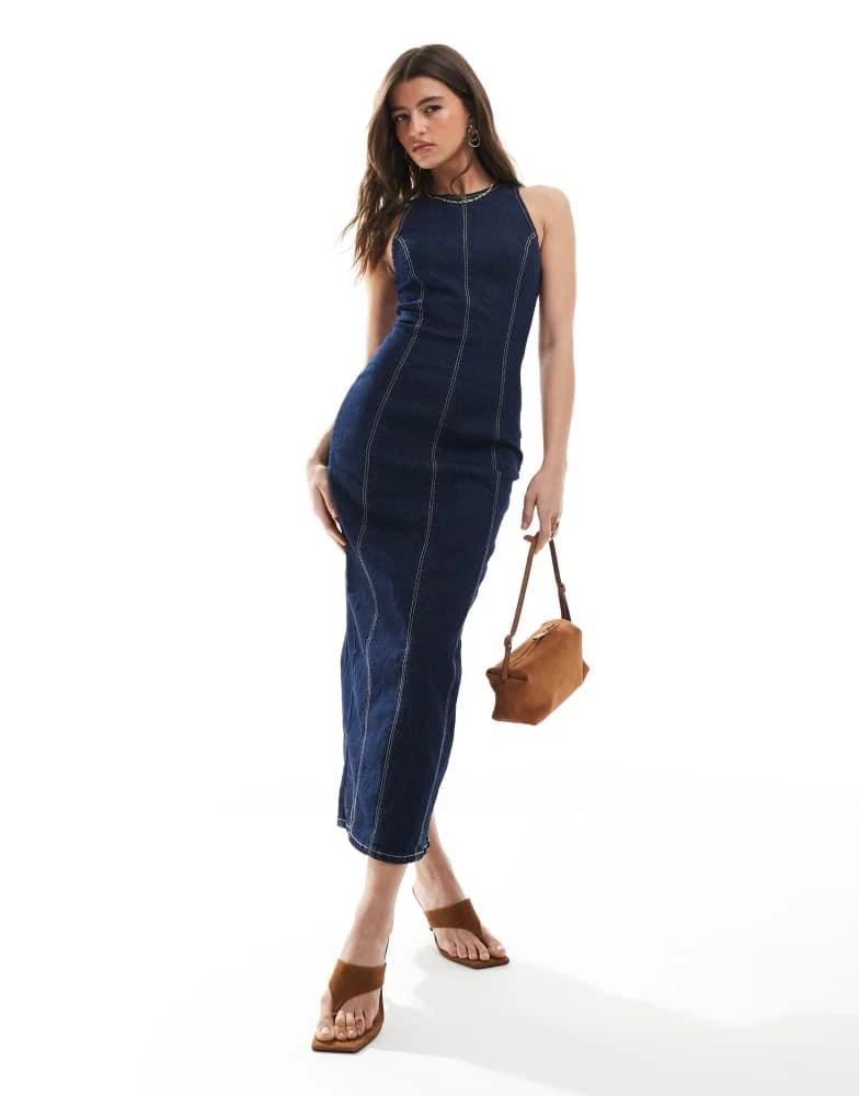 denim bodycon maxi dress Jendue Women's Sosa Denim Maxi Dress - Stylish Cutout Jean Dress