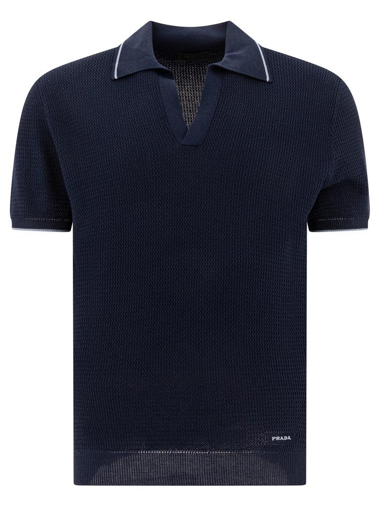 Shop Prada Logo Embroidered Short Sleeved Polo Shirt on Sale