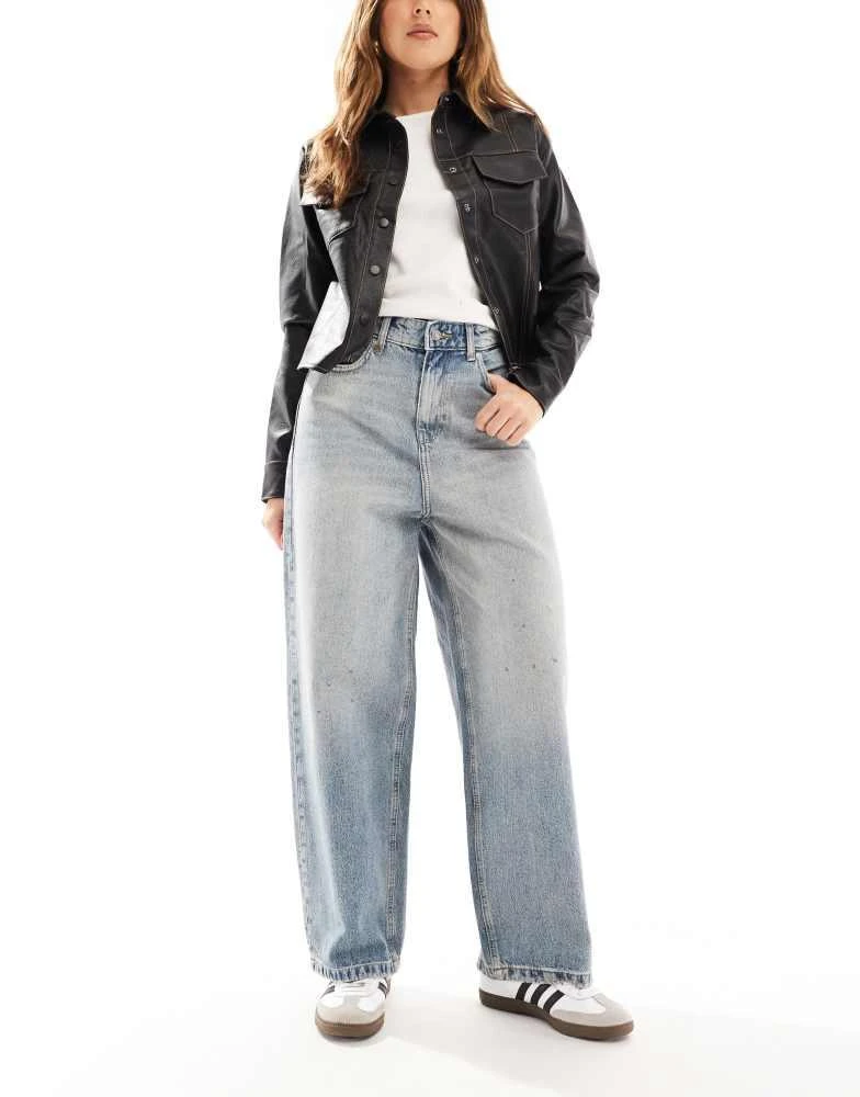 ONLY ONLY Lafayette mid waist wide leg jeans in stained vintage blue 1
