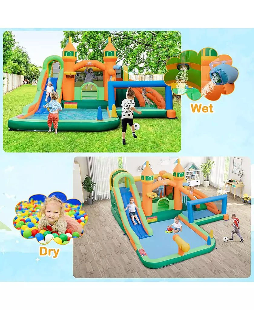 Gymax Kids Inflatable Water Slide Park w/735W Blower Basketball Rim Wet Dry Combo 4