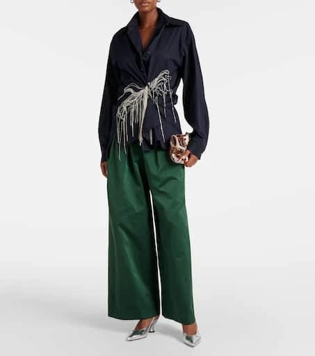 Dries Van Noten Embellished draped cotton gabardine shirt 2