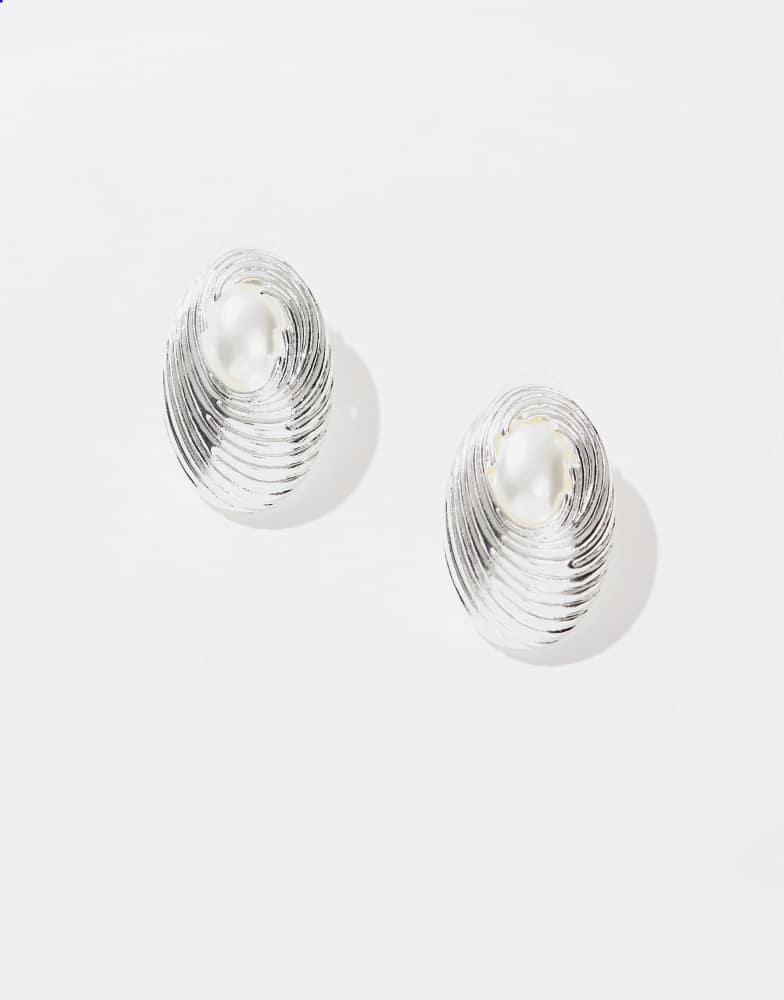 8 Other Reasons 8 Other Reasons rhodium plated pearl detail oversized stud earrings in silver