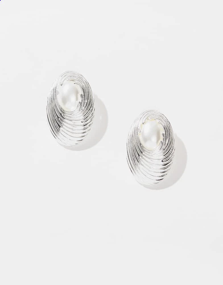 8 Other Reasons 8 Other Reasons rhodium plated pearl detail oversized stud earrings in silver 2