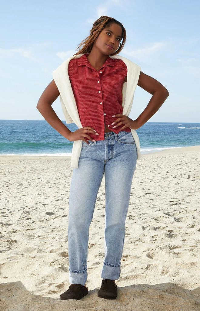 John Galt Red Rue Plaid Collared Top 4