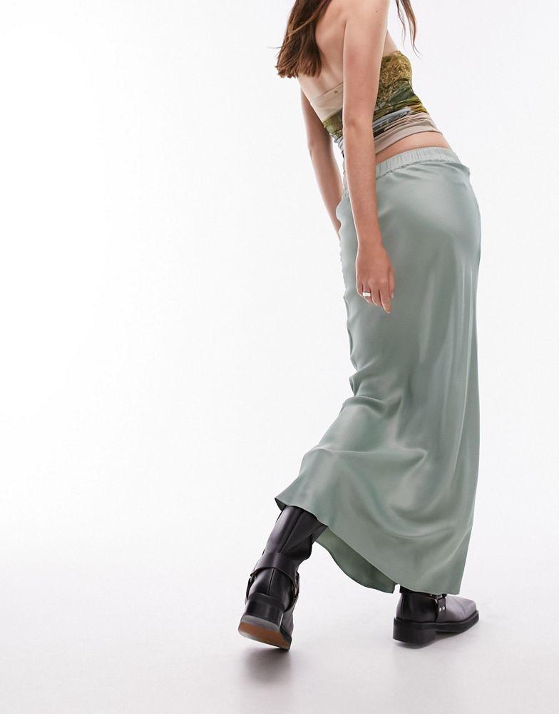 Topshop Topshop satin bias maxi skirt with elastic waist band in sea green