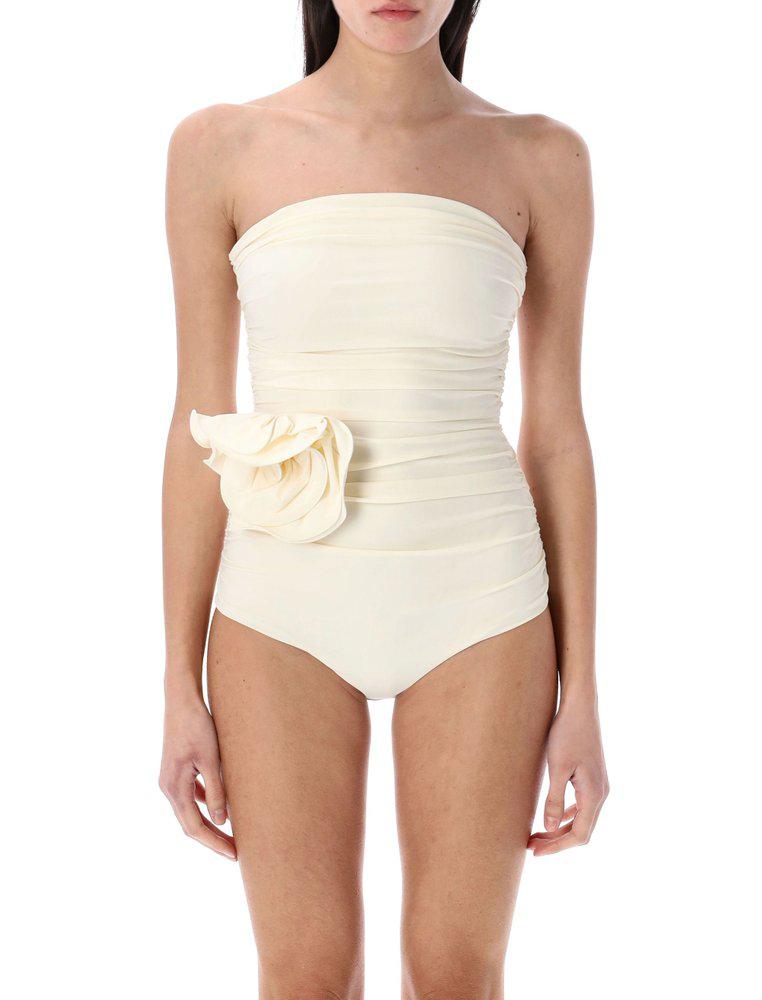 Magda Butrym Magda Butrym Flower Appliqué Strapless Draped Swimsuit