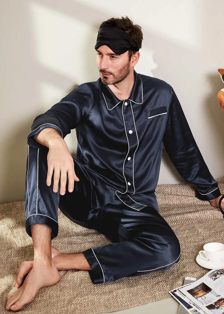 LILYSILK Men's 22 Momme Unique Silk Pajamas Set with Double Row Pipping 5