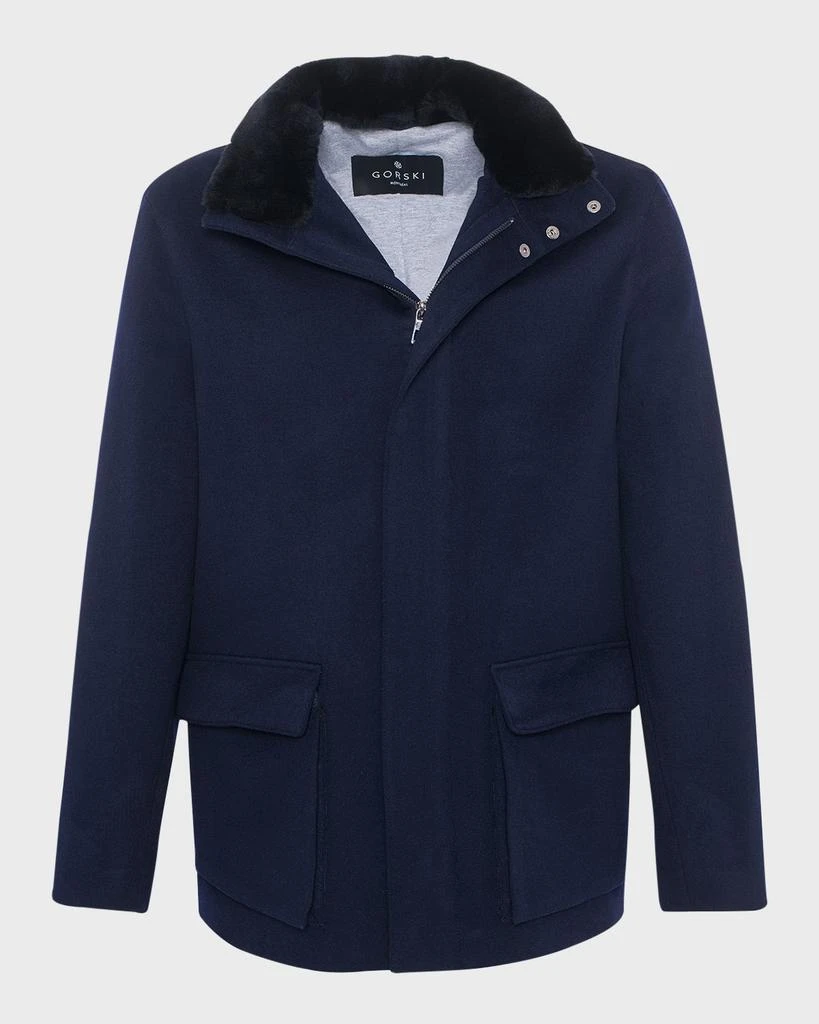 Gorski Men
s Loro Piana Wool Jacket with Detachable Lamb Shearling Collar