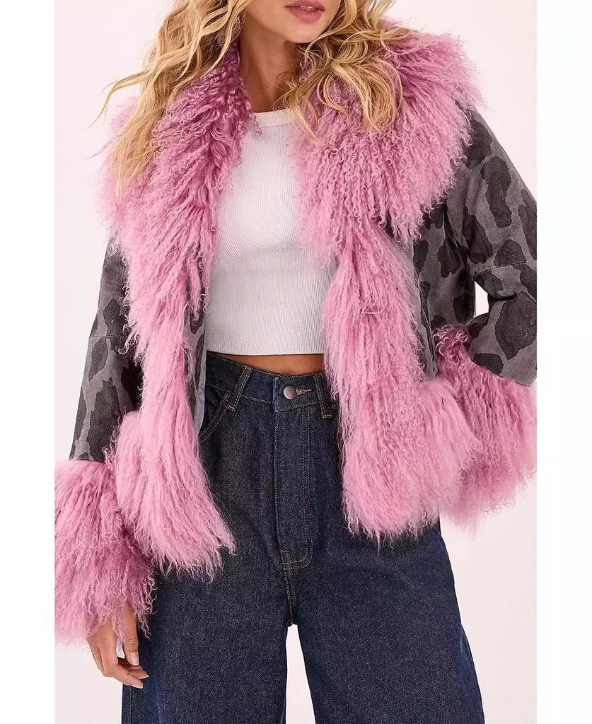 Nasty Gal Women
s Printed Shearling Leather Jacket 7