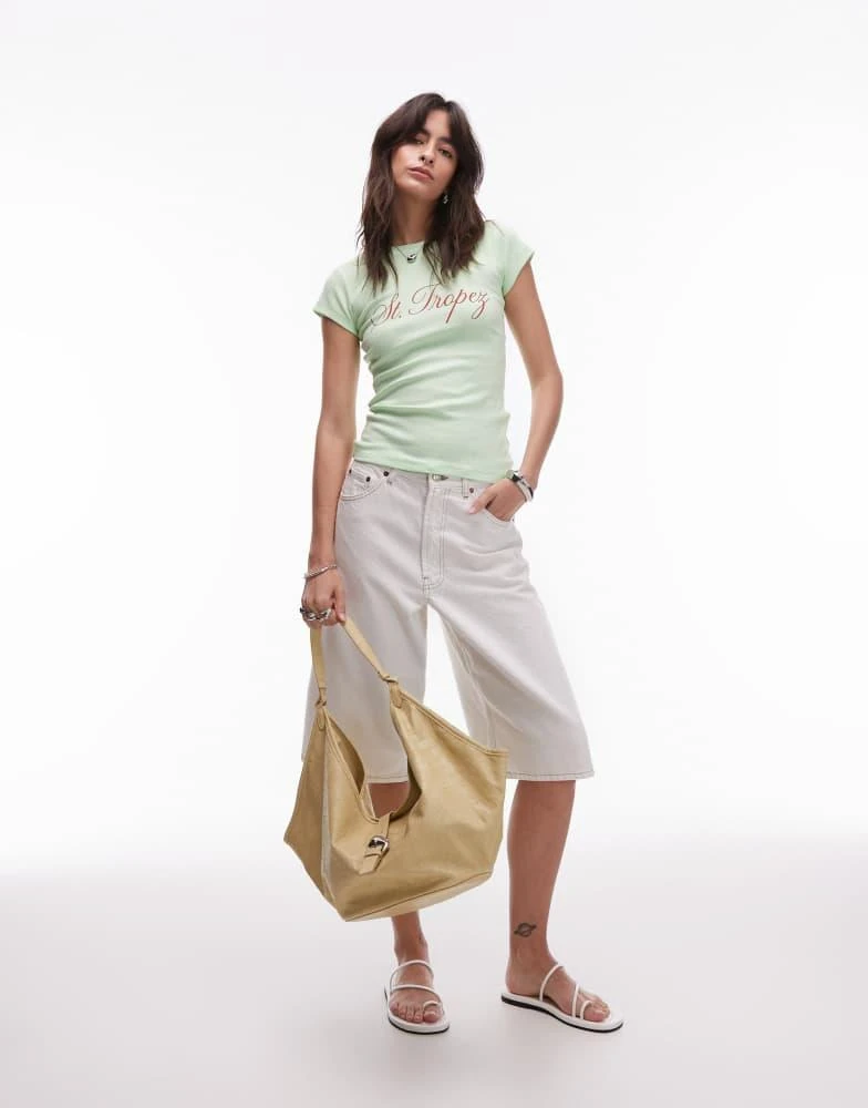 Topshop Topshop jersey St Tropez graphic every day tee in green 3