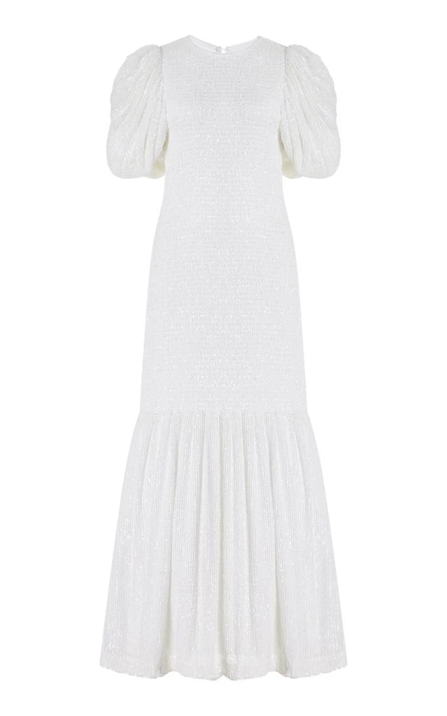 ROTATE Birger Christensen ROTATE - Smocked Sequin Midi Dress - White - EU 38 - Moda Operandi 1