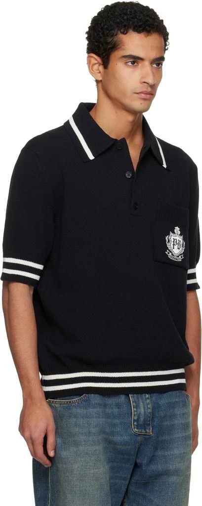 Balmain Black College Emblem Embroidery Knit Polo 2