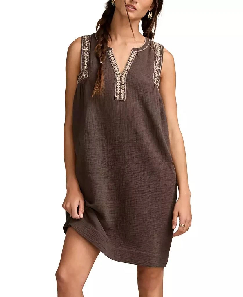 Lucky Brand Women's Cotton Embroidered-Trim Shift Mini Dress 1