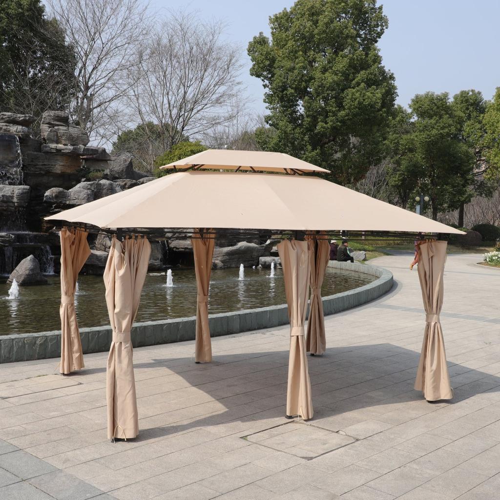 Streamdale Furniture Streamdale 13x10 Outdoor Gazebo Canopy Tent w/ Mosquito Net - Khaki Top