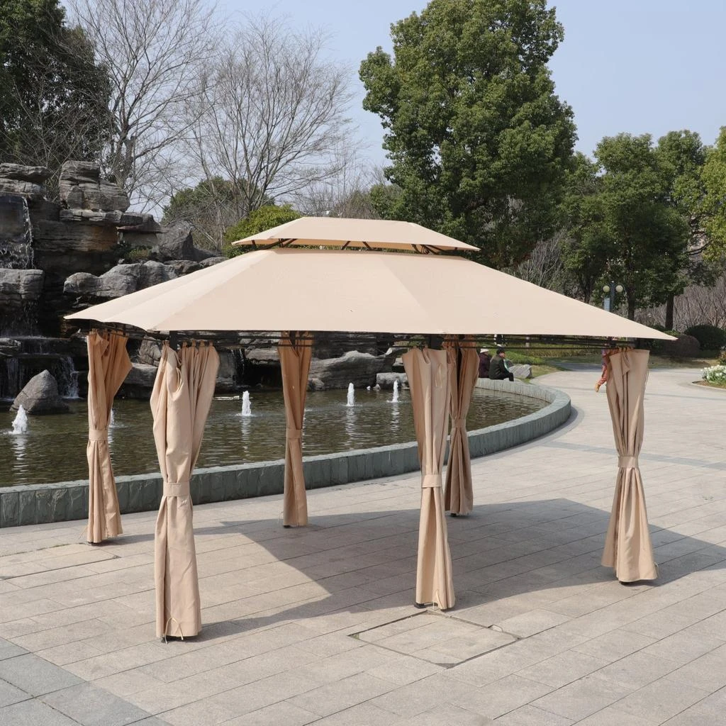 Streamdale Furniture Streamdale 13x10 Outdoor Gazebo Canopy Tent w/ Mosquito Net - Khaki Top 2