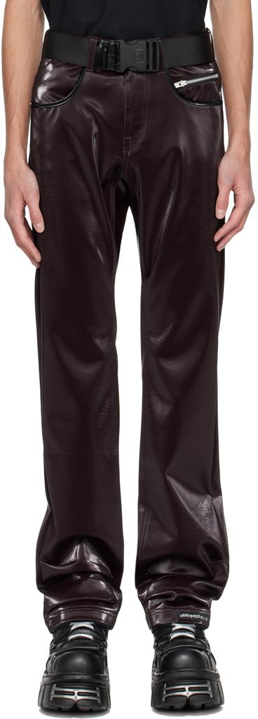 99%IS- Burgundy 'ATT1%TUDE' Always Glossy Faux-Leather Trousers