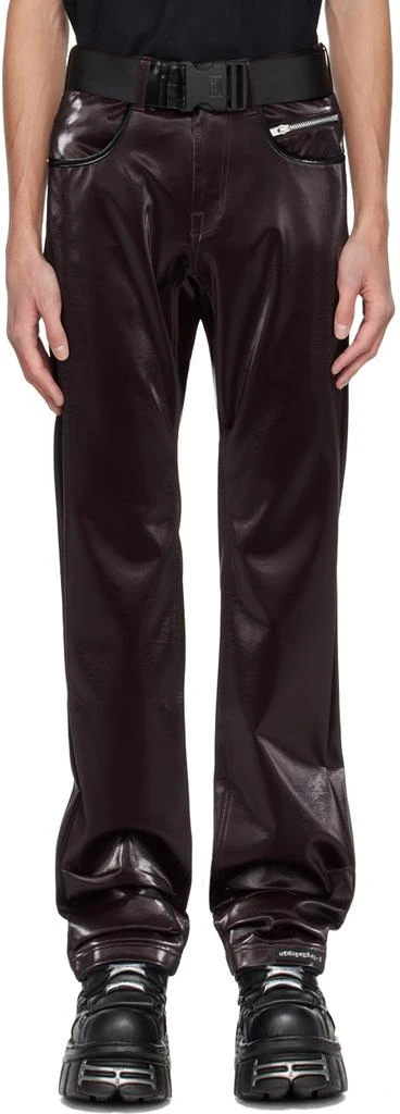 99%IS- Burgundy 'ATT1%TUDE' Always Glossy Faux-Leather Trousers 1