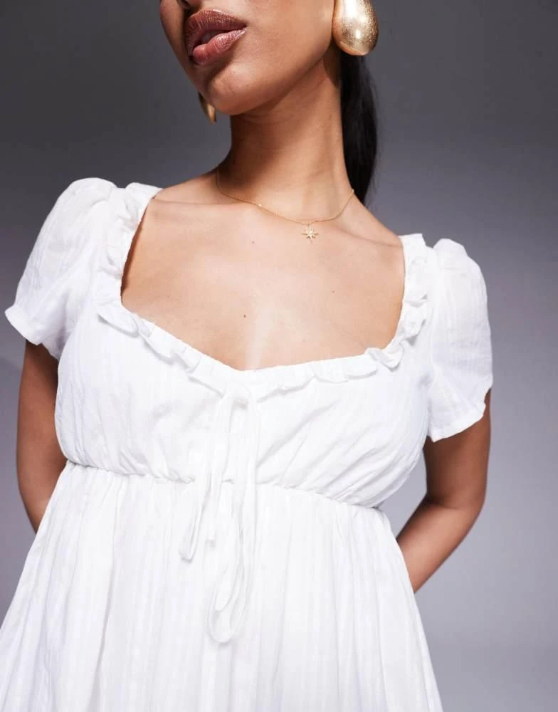 Princess Polly Princess Polly cotton puff sleeve sweetheart neckline tie detail mini dress in white 3