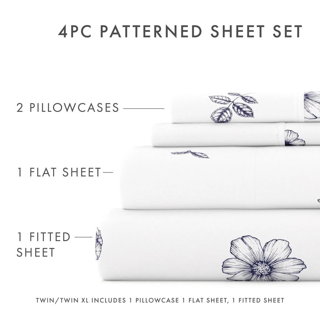 IENJOY HOME Indigo Flowers Navy Pattern Sheet Set Ultra Soft Microfiber Bedding, Twin 3