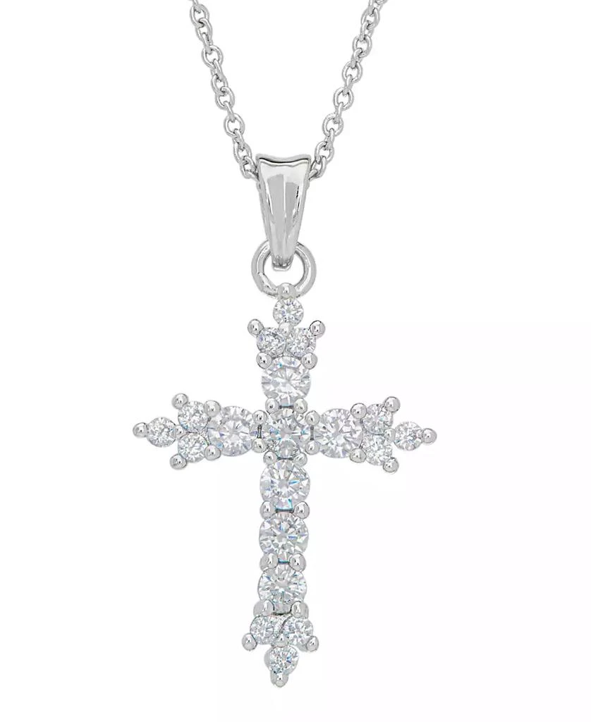 Macy's Women's Fine Silver Plated Cubic Zirconia Cross Pendant Necklace 1