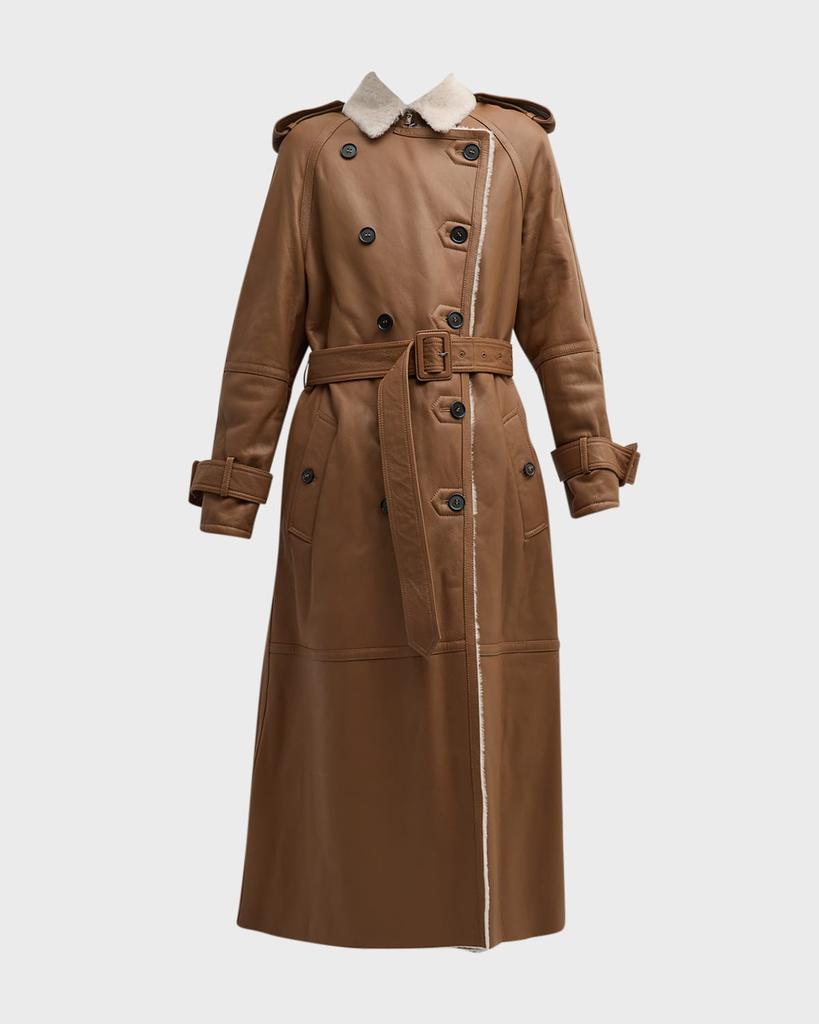 ANNE VEST Stella Belted Leather Trench Coat with Shearling Lining