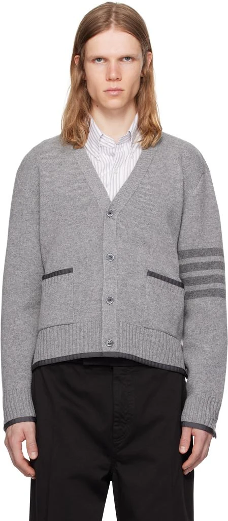 Thom Browne Gray Milano Stitch V Neck Cardigan 1