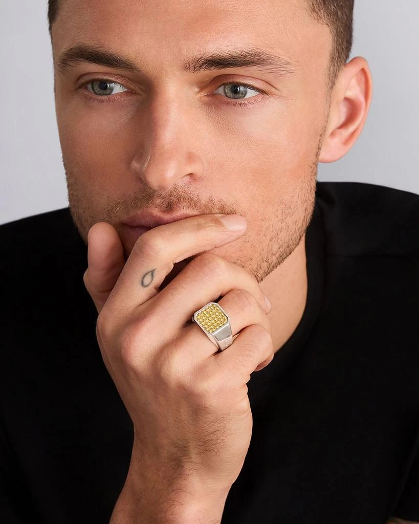 LAGOS Men
s 18K Yellow Gold 
Sterling Silver Anthem Caviar Beaded Square Ring 2