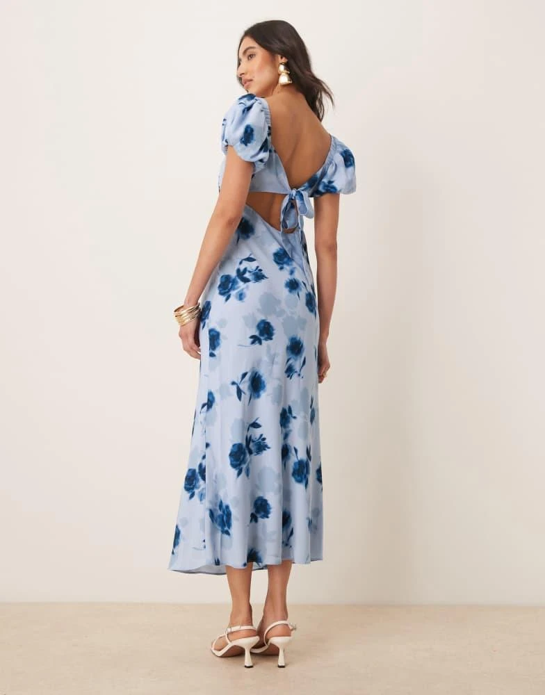 Abercrombie & Fitch Abercrombie & Fitch puff sleeve tie back slip maxi dress in blue floral 3
