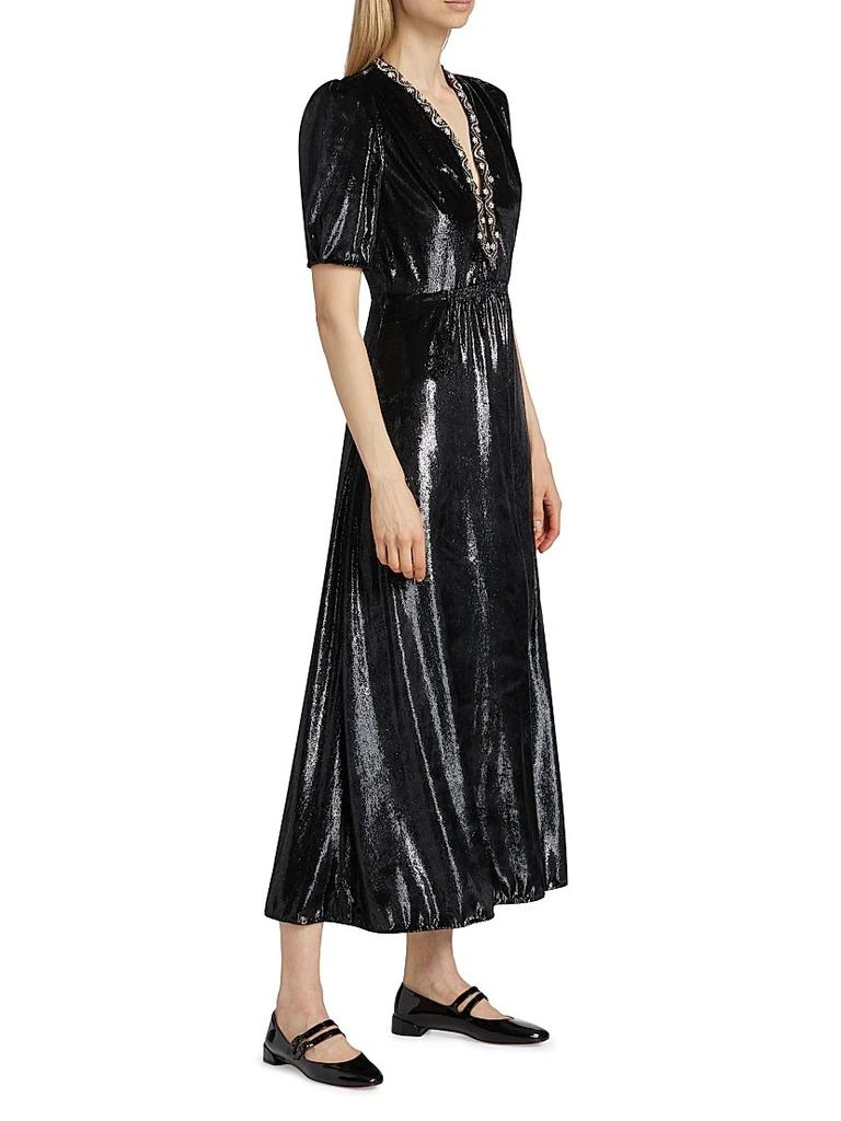 Saloni Tabitha Metallic Velvet Midi Dress 4