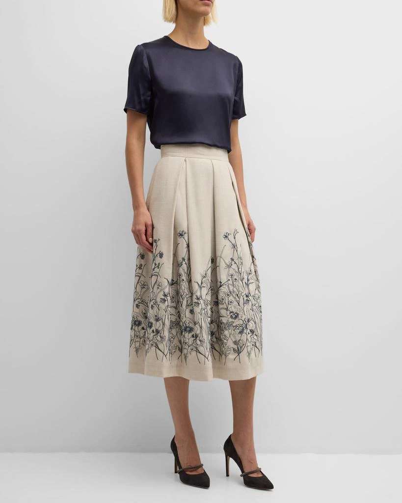 Eleventy Pleated Floral-Embroidered Midi Skirt 8