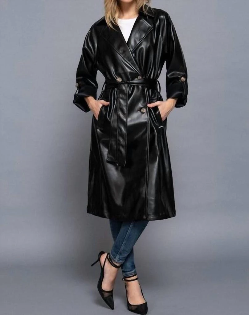 Active USA Active Usa - Double Breasted Faux Leather Trench Coat 4