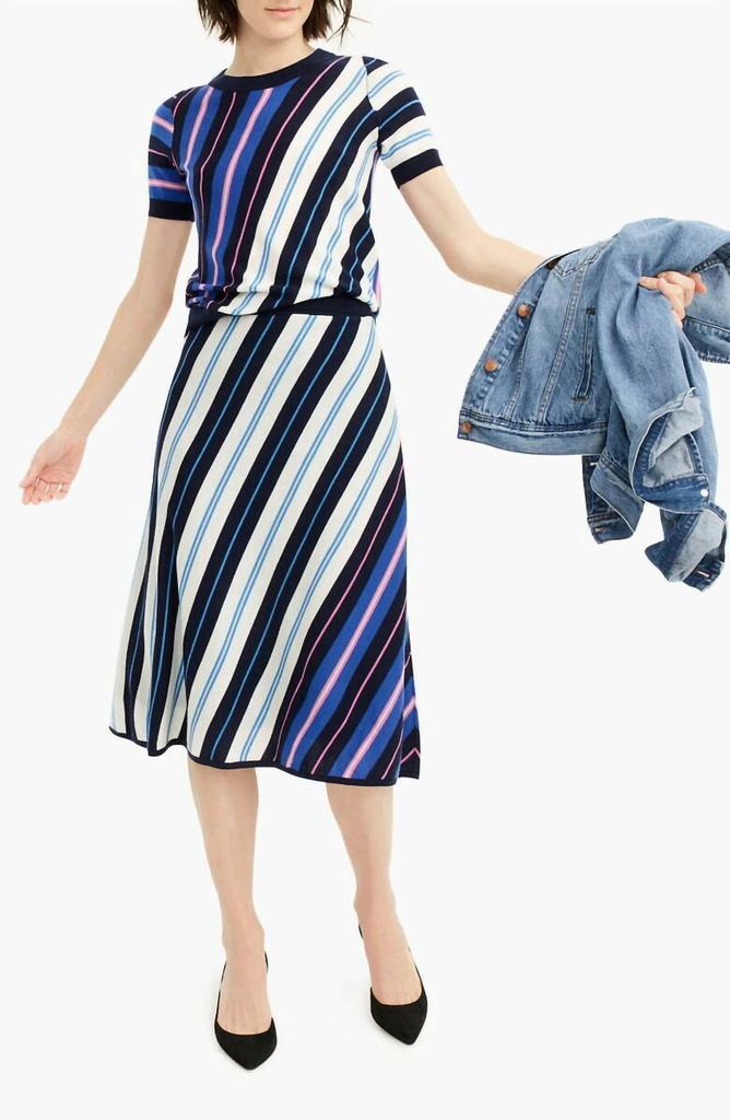J. Crew J.Crew - Diagonal Stripe Merino Wool Midi A Line Skirt