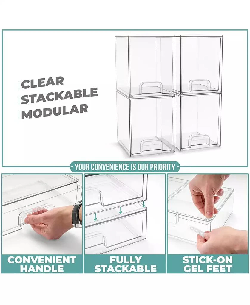 Sorbus 4 Pack Clear Acrylic Drawer Organizers - Makeup Case Pull-Out Drawers (7.6 Tall) 4
