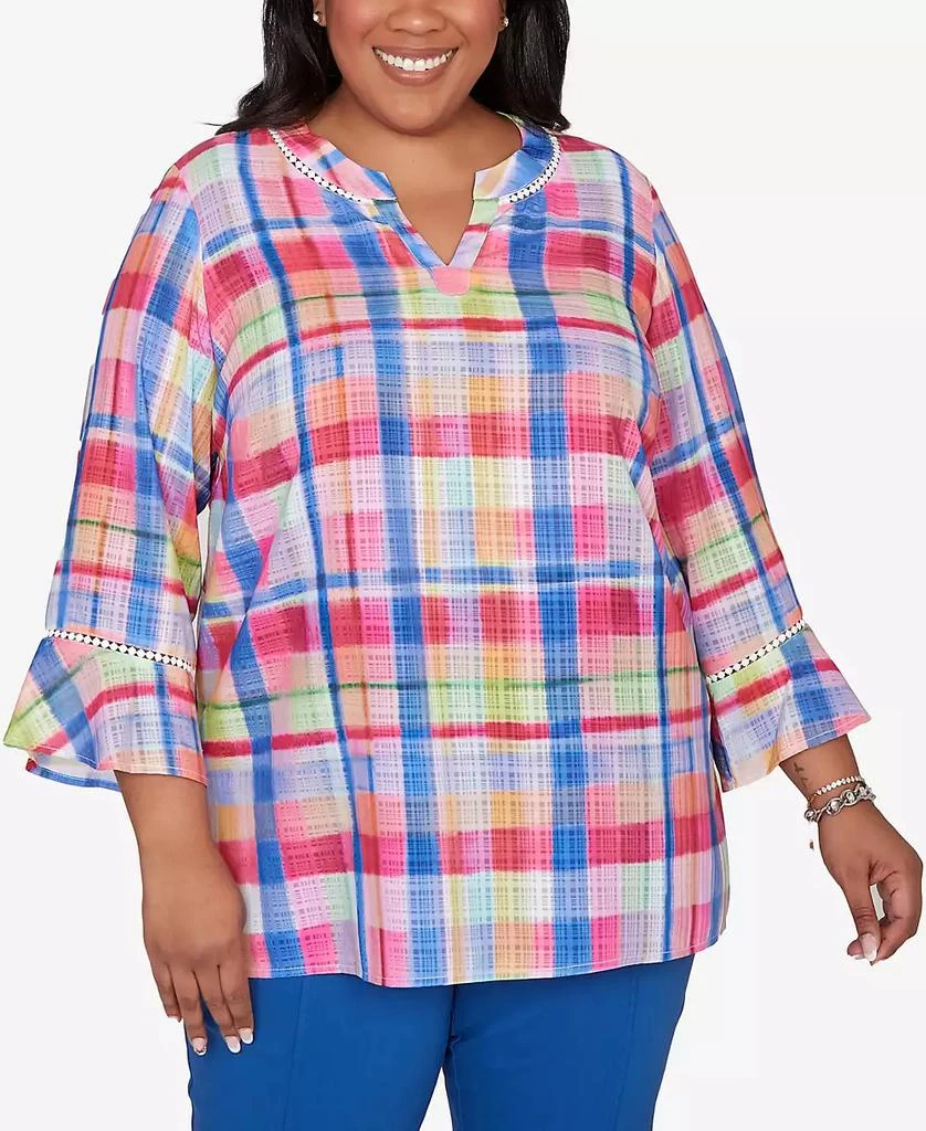 Alfred Dunner Plus Size The Royal Treatment Watercolor Split Neck Bell Sleeve Top