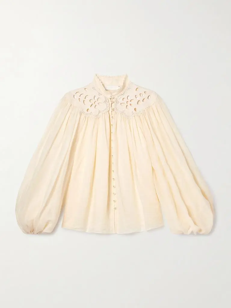 Zimmermann Coco Broderie Anglaise-trimmed Ramie Blouse - Cream
