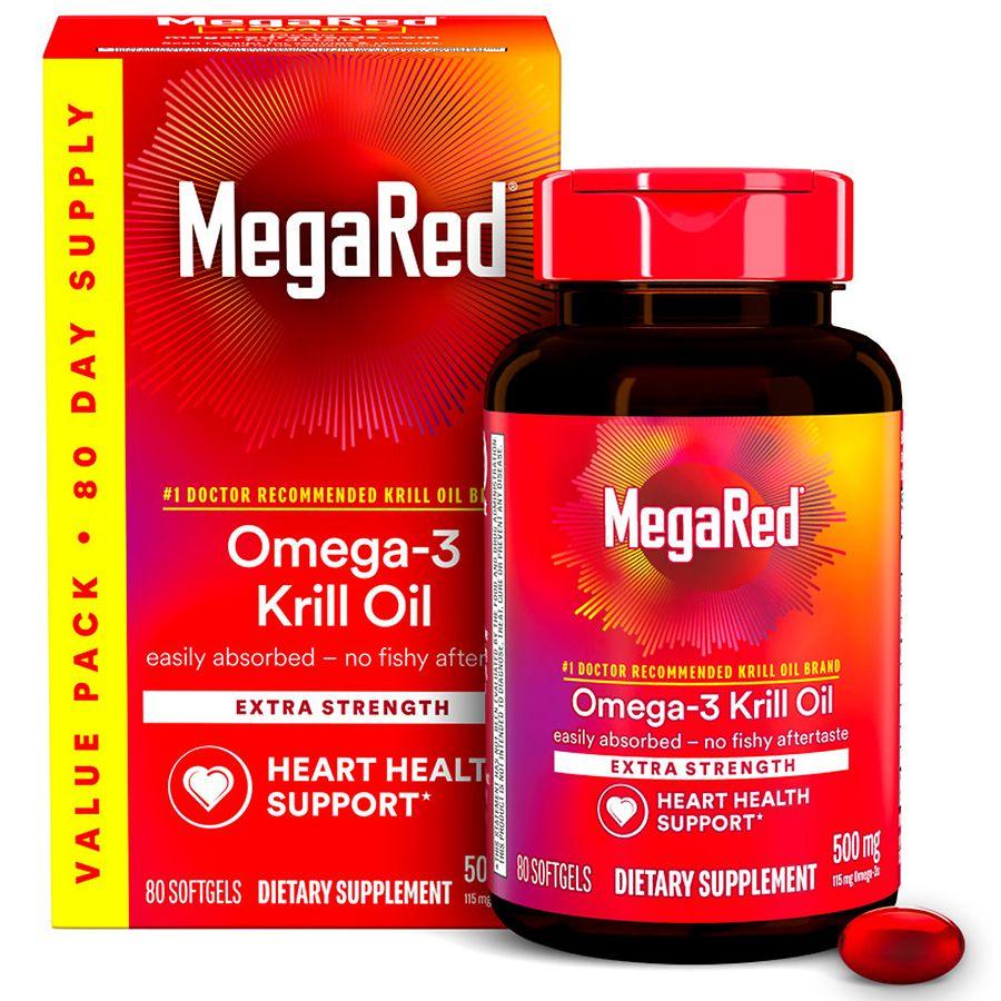 MegaRed 500mg Exta Strength Omega-3 Krill Oil Supplement Softgels