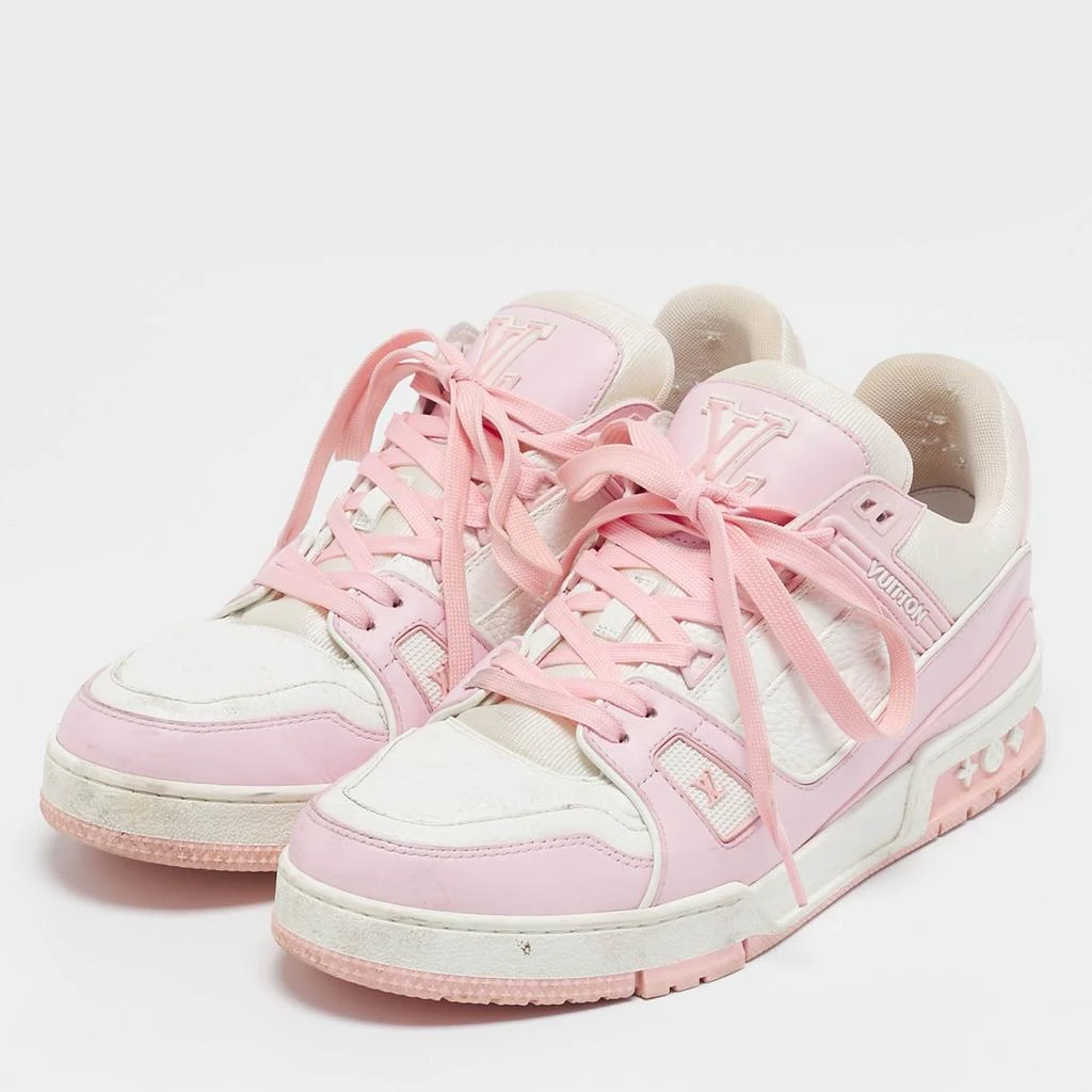 Louis Vuitton Louis Vuitton White/Pink Monogram Leather LV Trainer Sneakers Size 42  2