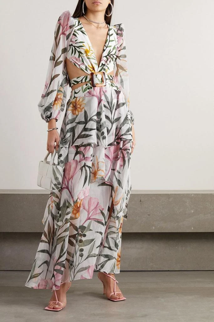 sachin and babi light blue dress Oscar de la Renta Belted Floral Chiffon Maxi Dress